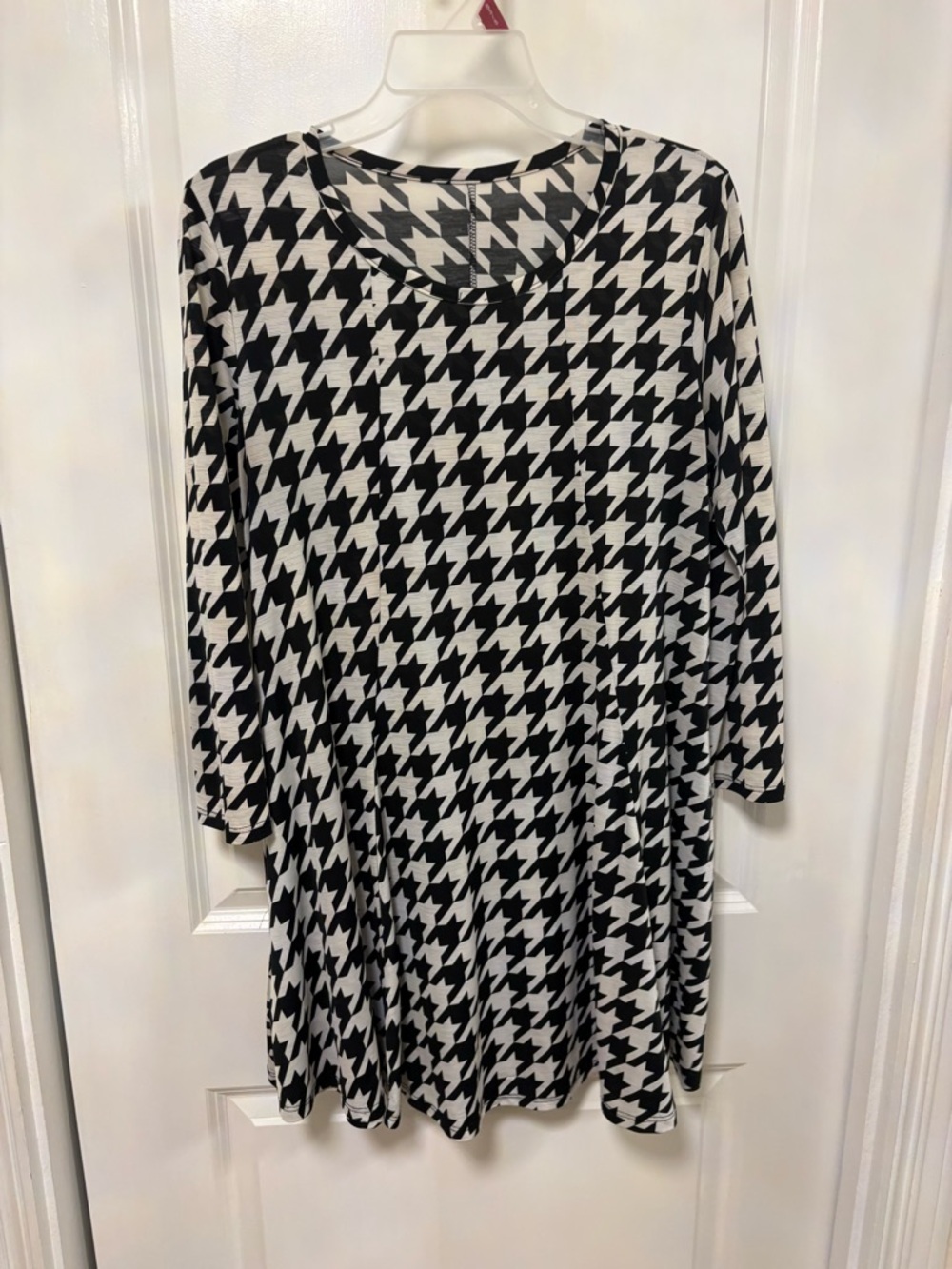 Classic Black & White Houndstooth Swing Dress